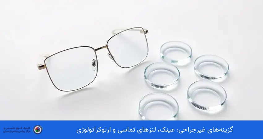 گزینههای غیرجراحی: عینک، لنزهای تماسی و ارتوکراتولوژی